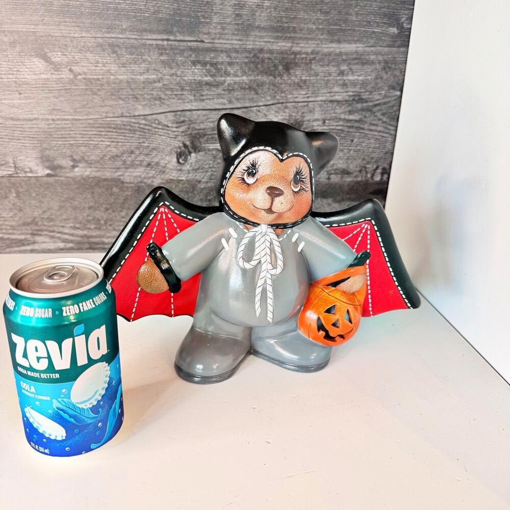 Vintage Halloween Ceramic Bear in Bat Costume Mold Figurine Statue 8" Kitschy - Picture 8 of 8